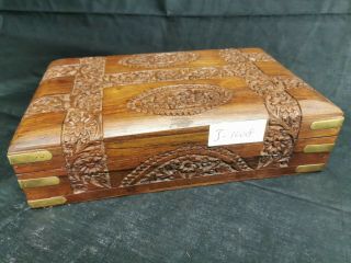 Wooden Box Old Hand Made Brass Fitted Trinket Jewelry Box Indian Art J - 1008