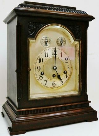 Antique Junghans 8 Day Carved Walnut Musical Westminster Chime Bracket Clock