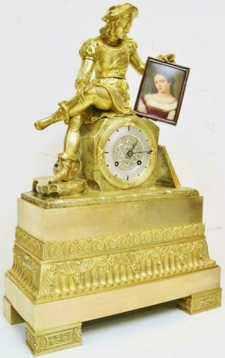 Antique French Empire Bronze Ormolu Mantel Clock 8 Day Striking Silk Suspension