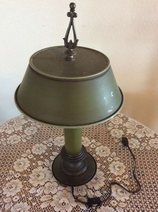 19”vintage Tell City Chair Co.  Mid Century Green Metal Brass Candle Desk Lamp