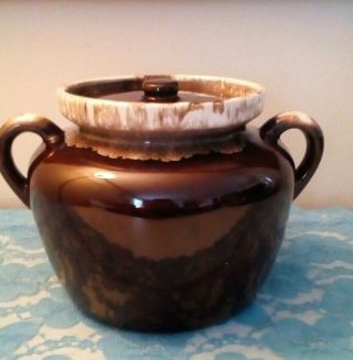 Vintage Crock Stoneware Pottery Bean Pot Brown Drip Glazed 343 7 " X 10 " Stamped