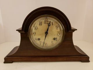 Antique 1910 Haven Clock Co.  Mahogany Tambour Mantel Shelf Clock