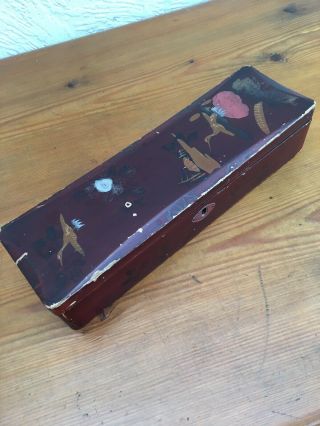 Antique Japanese Style Lacquered Ware Long Wooden Box.