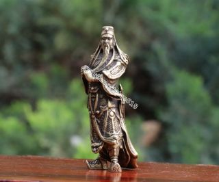 5 Cm Chinese Pure Bronze Guan Gong Guan Yu Buddha Warrior Soldier Amulet Pendant