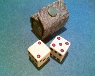 Vintage Pair 5/8 " Celluloid Pocket Dice Red,  Blue & Black Pips With Leather Case