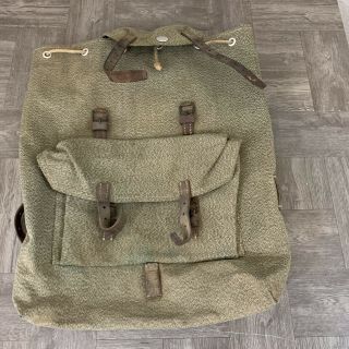 Vintage 1962 Swiss Army Military Backpack Rucksack Salt & Pepper Canvas Leather
