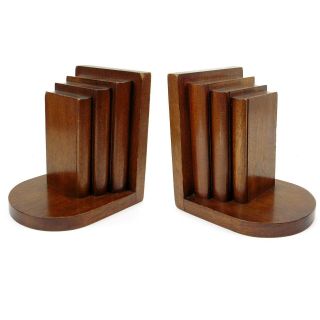 Vintage Art Deco Wooden Mahogany Book Ends Hand Made