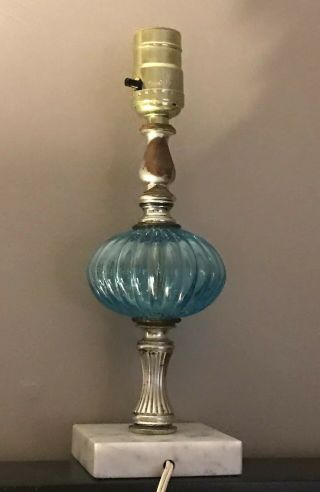 Vintage Blue Glass Lamp With Marble Base