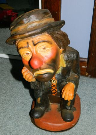 Vintage Esco Chalkware Emmett Kelly Hobo Large Clown Statue Signed