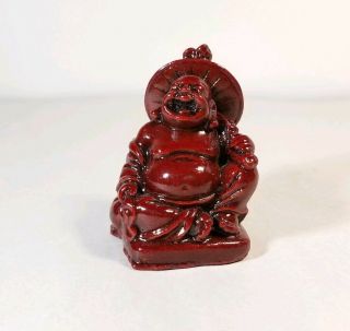 Chinese Laughing Smiling Happy Buddha Statue Figurine Red Resin Luck Wealth Euc