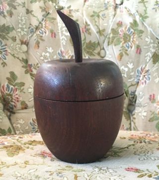 Turned Walnut Wood Apple Shaped Tea Caddy Or Container