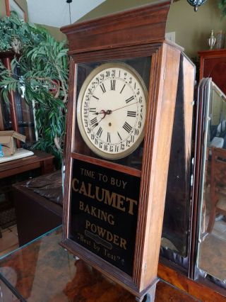 Antique Calumet Baking Powder Sessions Clock Wood Glass Advertising Farmhouse