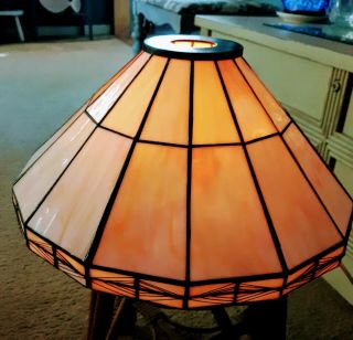 Tiffany Style Mission Style Leaded Slag Glass Lamp Shade 13 " Across X 7 " Tall