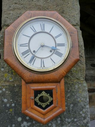 Stunning Antique Ansonia,  Oak,  Striking Drop Dial Wall Clock.  Ideal Kitchen.