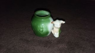 Vintage German Pink Pig Porcelain Figurine - Pig Sitting By Boston Bean Pot