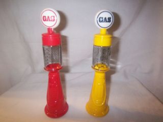 Vintage Avon Remember When Gas Pump Bottle Set Of 2 Red &yellow Automobile Empty