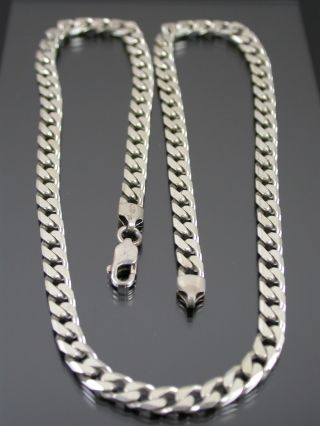 Vintage Sterling Silver Flat Curb Link Necklace Chain 20 Inch C.  1980