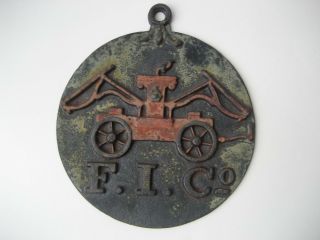 Old Vintage F.  I.  Co.  Cast Iron Fire Insurance Sign Marked V.  M.  22 - 1