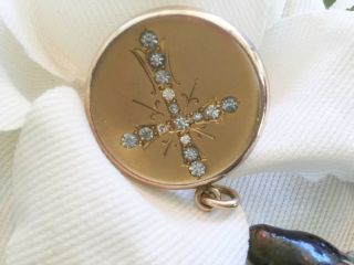 Antique vintage art nouveau gold filled locket with rhinestone cross S&BL Co. 3