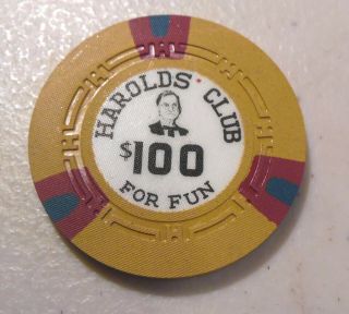 Casino Chip Harolds Club Reno Nevada $100 Mustard 6 Maroon 3 Turquoise Unc.