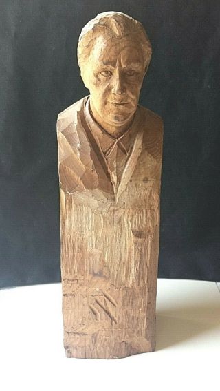 Vintage Hand Carved Walnut Wood Franklin D.  Roosevelt Great Sculpture President