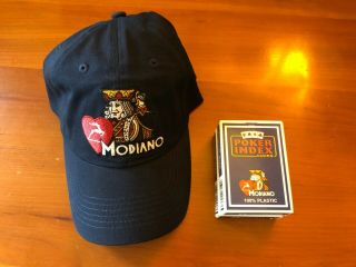 Two Decks Modiano Plastic Playing Cards Poker Peek Index 6 Pips & Logo Cap Hat