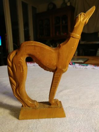 Rare Vintage Hand Carved Wood Russian Wolf Hound Signed 10.  5 " H X 8 " W.