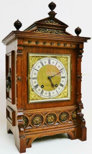 Antique Lenzkirch Carved Oak 8 Day 1/4 Striking Ting Tang Musical Bracket Clock