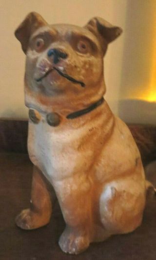 Antique Victorian Bisque Porcelain Pug Dog 6 "