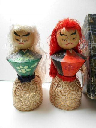 Japan Kabuki Kokeshi.  Recommended Rare Japanese Vintage Wooden Pair Dolls.