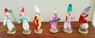 Vtg Set 6 Chenille Clown Musician Table Place Card Holders,  Made In Japan