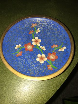 Antique Chinese Blue And Gold Cloisonne Enamel 3 " 5/8 In Diameter Plate