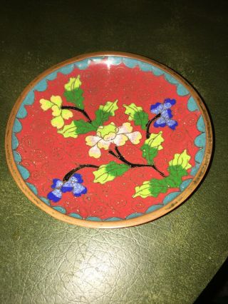 Antique Chinese Red Cloisonne Enamel 3 " 5/8 In Diameter Plate