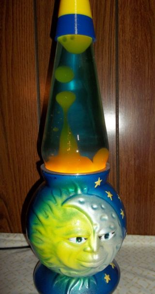 Ceramic Series Ii Celestial Sun Moon Lava Lite Lamp Blue Liquid Yellow Lava