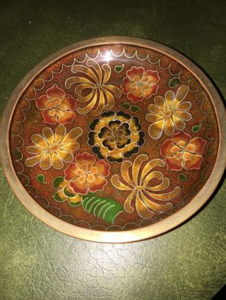 Antique Chinese Brown And Gold Cloisonne Enamel 3 " 5/8 In Diameter Plate