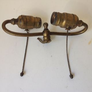 Antique Pat 1902 Brass 2 Socket Table Lamp Cluster Harvey Hubbard Pull Chain Mic