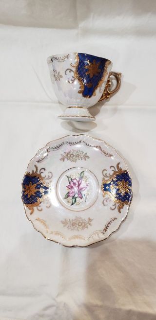 Vintage Royal Halsey Very Fine Porcelain Footed Teacup & Saucer LM 2