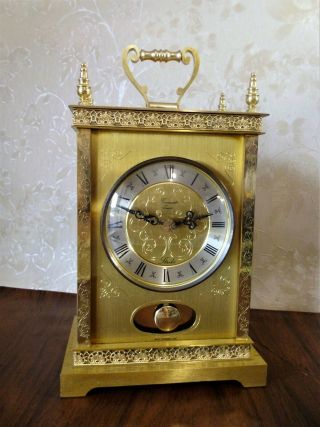 Large Vintage Brass Swinging Pendulum Strike Timemaster Quartz Carriage Clock