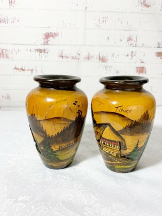 Vtg Wooden German Black Forest Vase Hand Carved