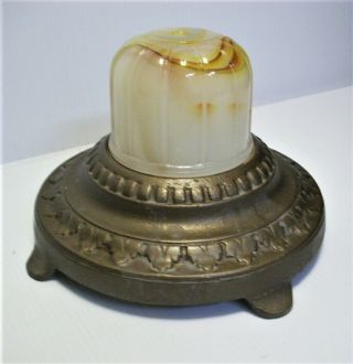 Antique Floor Lamp Base W/ Lighted Marbled Slag Glass Base Part