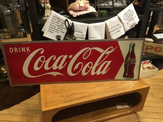 Vintage 50s Coca Cola Soda Pop Bottle Gas Station 33 - 1/2” X 11 - 1/2” Metal Sign