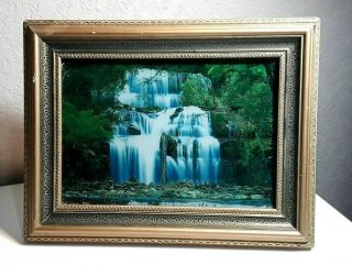 Vintage Framed Tabletop Picture With Moving Waterfall And Water/bird Sounds