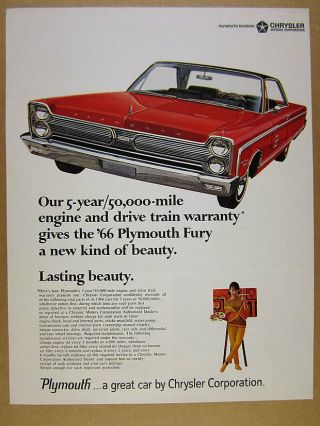 1966 Plymouth Sport Fury Red Car Illustration Art Vintage Print Ad