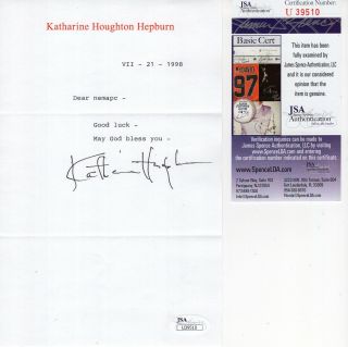 Katharine Hepburn Hand Signed Letter On Letterhead For Charity Jsa