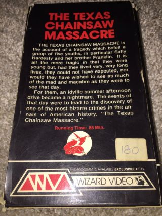 The Texas Chainsaw Massacre WIZARD VIDEO Release VHS tape Vintage 1982 3