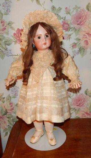 Gorgeous Antique French German Doll Bebe Bisque Silk Lace Dress Hat - No Doll