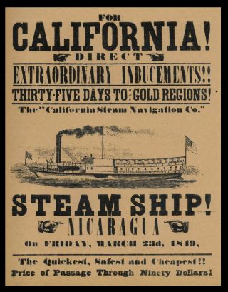 1849 California Gold Rush By Steamship Poster Reprint On 100 Year Old Paper P018