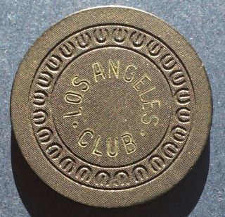 Los Angeles Club $5.  00 Black Very Rare.  1928 Poker Chip Casino