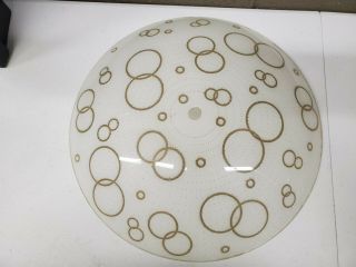 Vintage Mid Century Glass Ceiling Light Lamp Shade Gold Circles 15 1/4 " Round