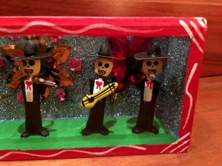 Mexican Day of the Dead Shadow Box Offering Diorama Folk Art Skeleton Band 2